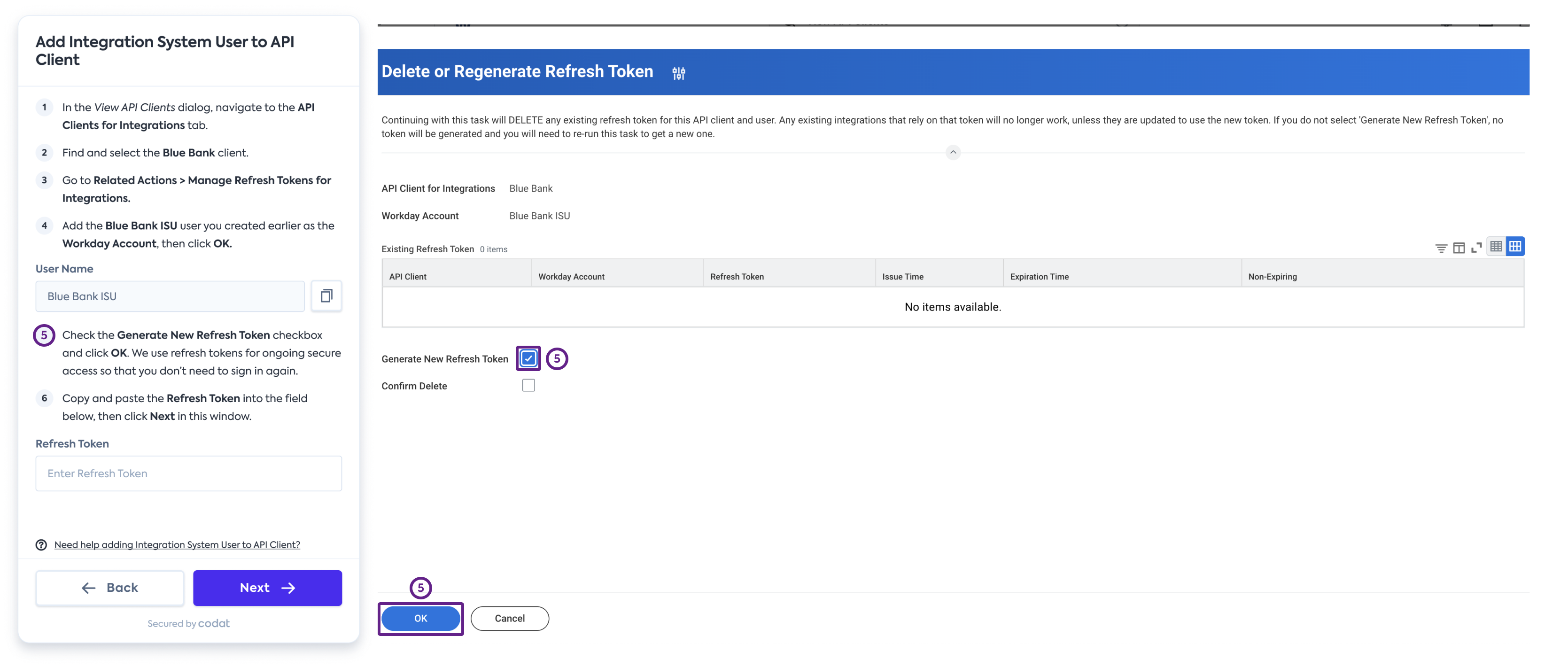 Screenshot of Workday’s interface displaying the relationship between Codat&#39;s connection flow and Workday.