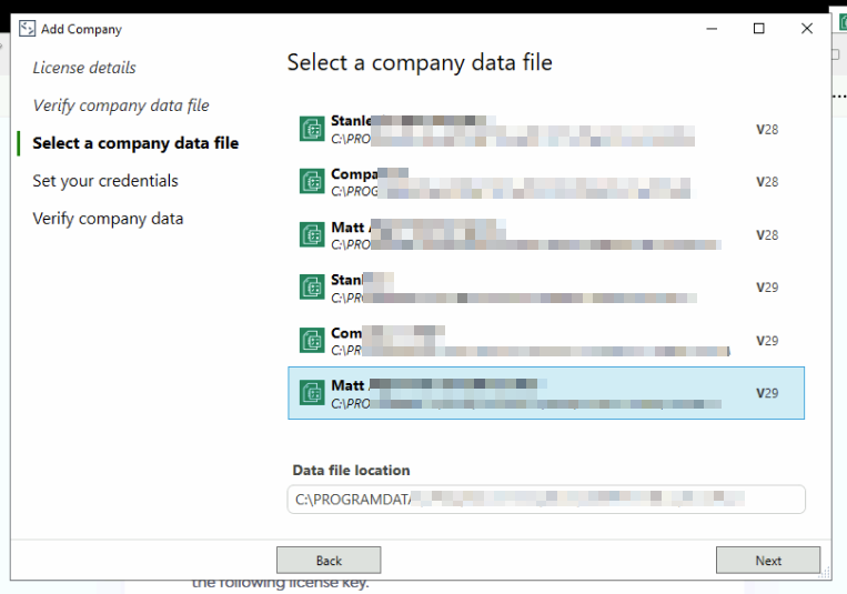 Screenshot of the installation window of the Sage 50 connector.